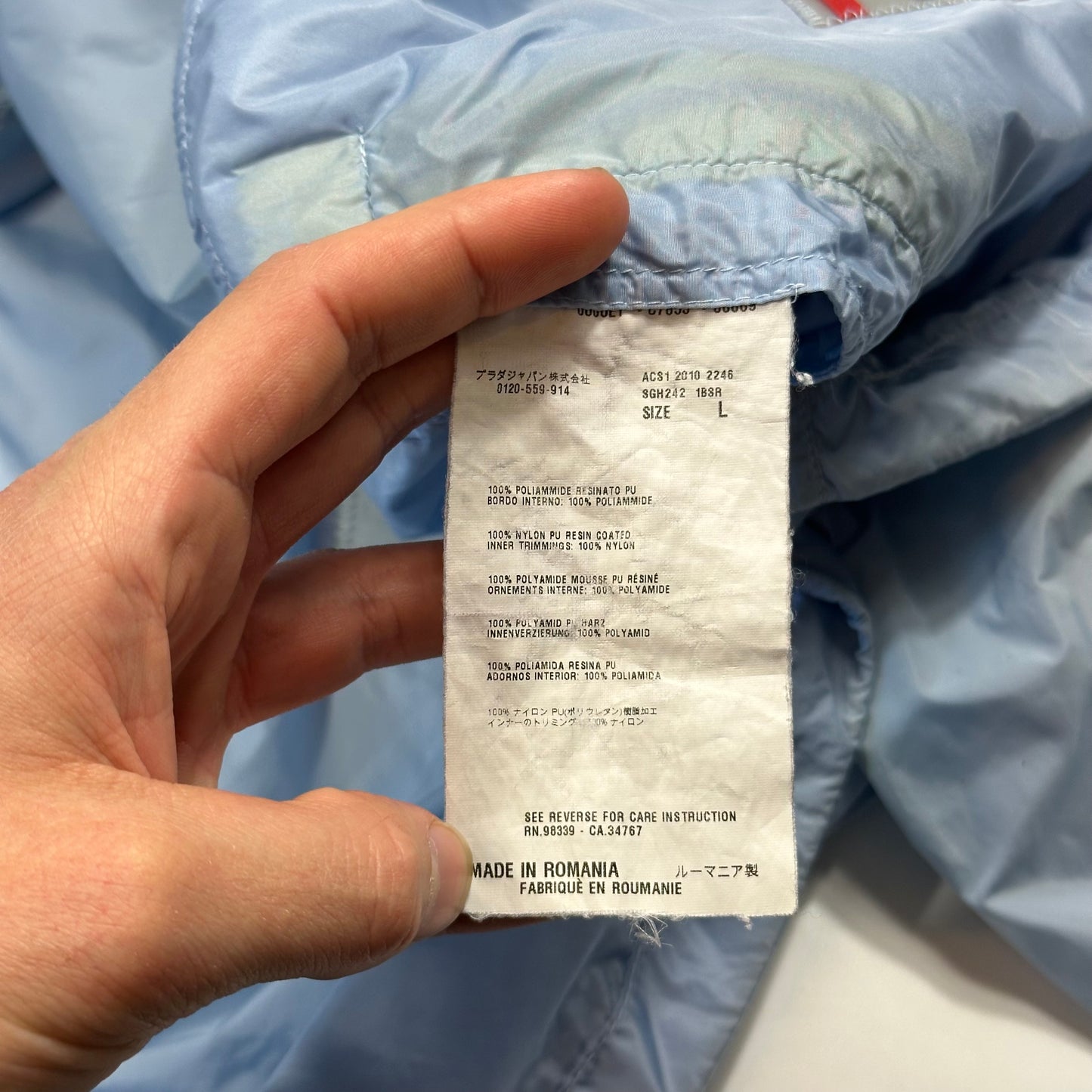 Prada Milano 2010 Baby Blue Contrast Plaque Logo Windbreaker - L