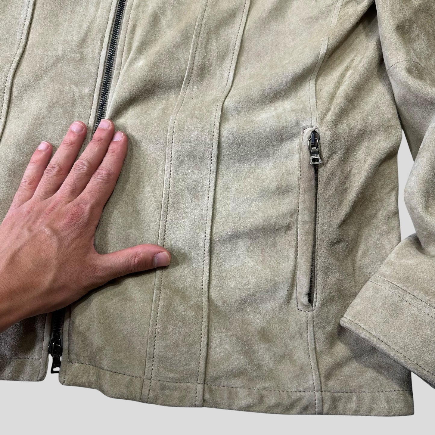 Prada Milano 2007 Suede Leather Double Pocket Logo Jacket - IT56