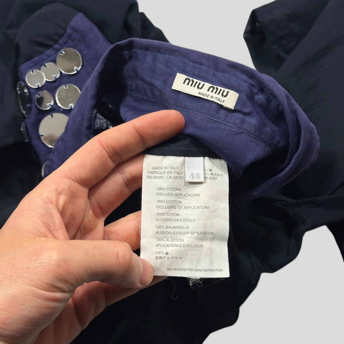 Miu Miu SS05 Mirror Appliqué Sheer Cotton Bi-colour Shirt - IT44 (M)