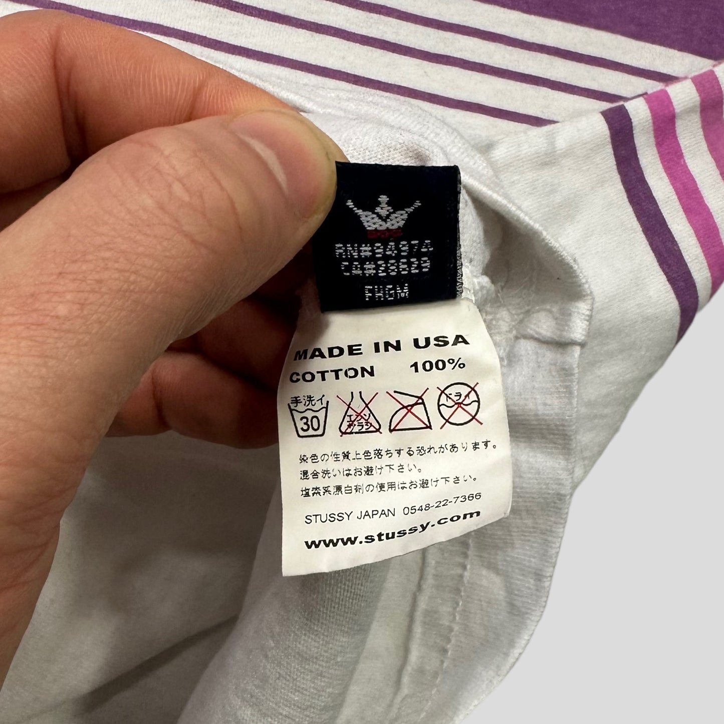 Stussy 90’s Striped Stock Logo T-shirt - L