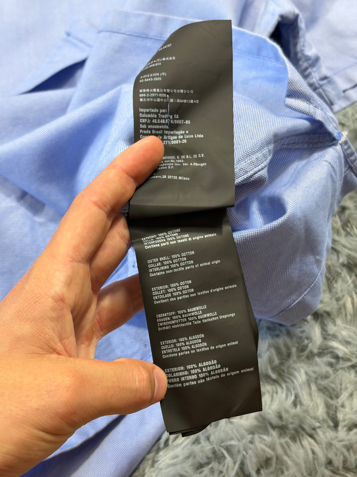 Prada 2015 Lavender Blue Textured Contrast Collar Shirt - M/L