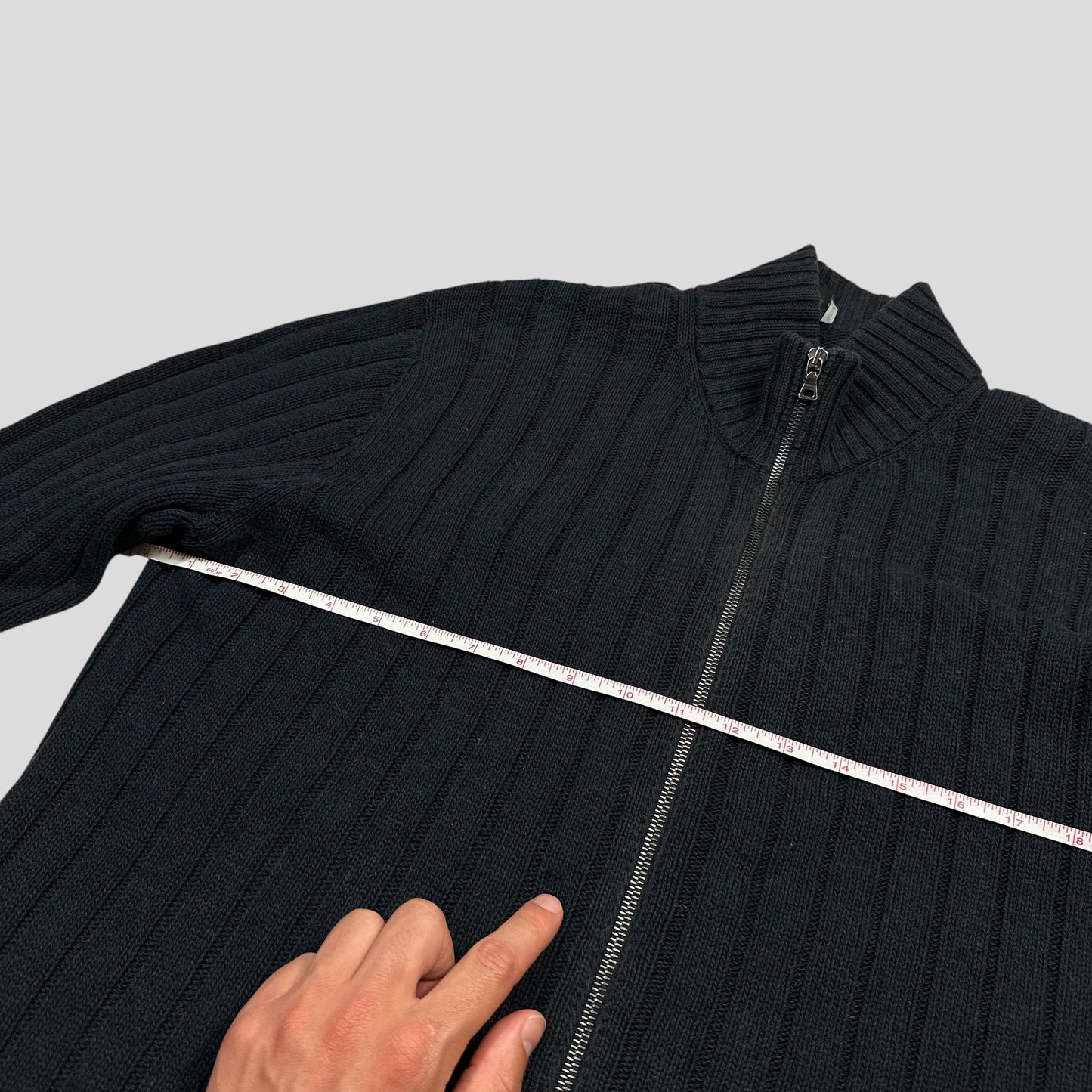 Prada Milano 2009 Ribbed Cotton Textured Navy Cardigan Jacket - L