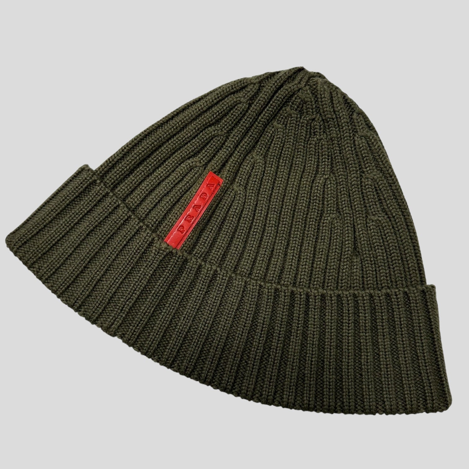 Prada Sport 2009 Khaki Green Wool Ribbed Fisherman's Beanie