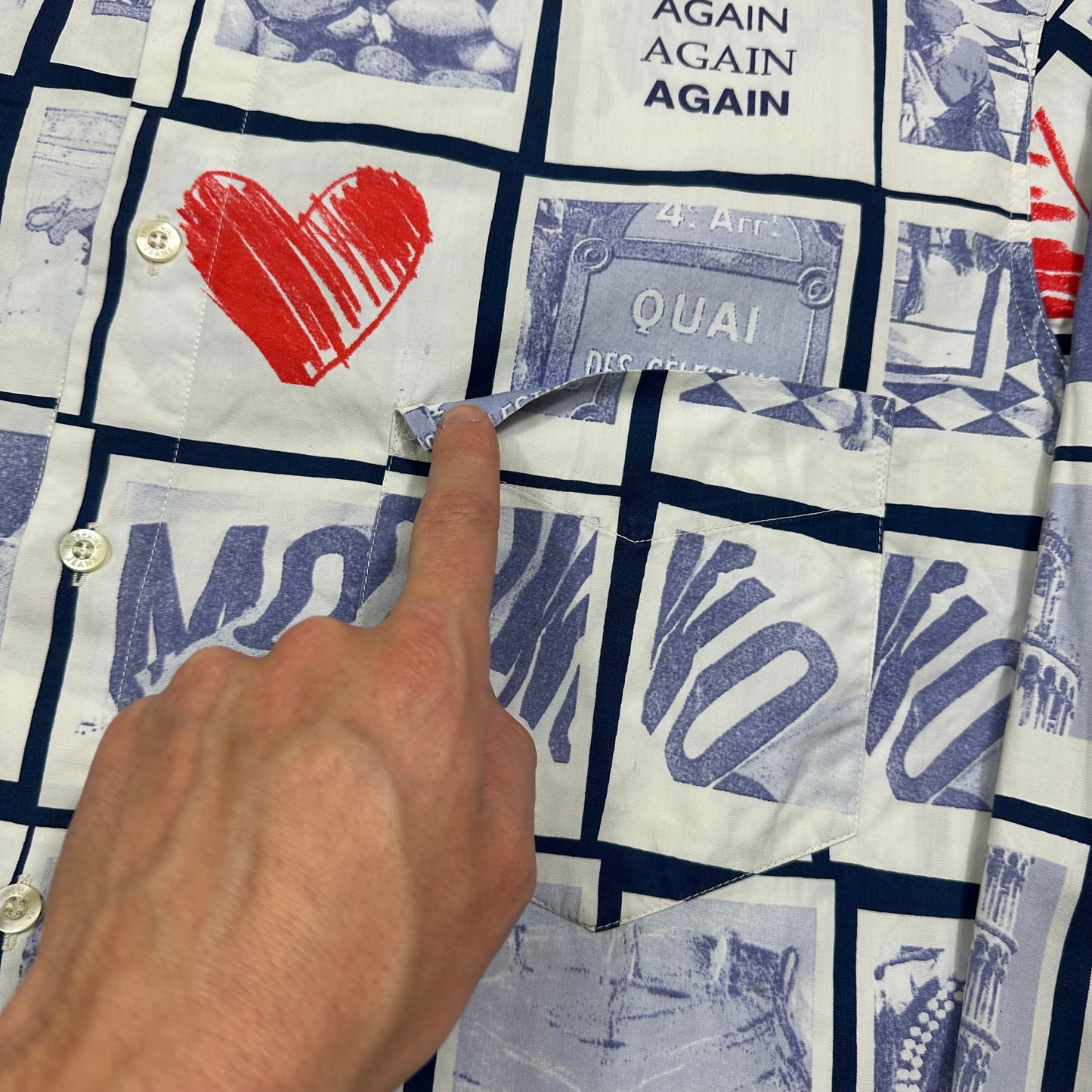 Moschino Jeans 1995 Blue Polaroid Shirt - XL