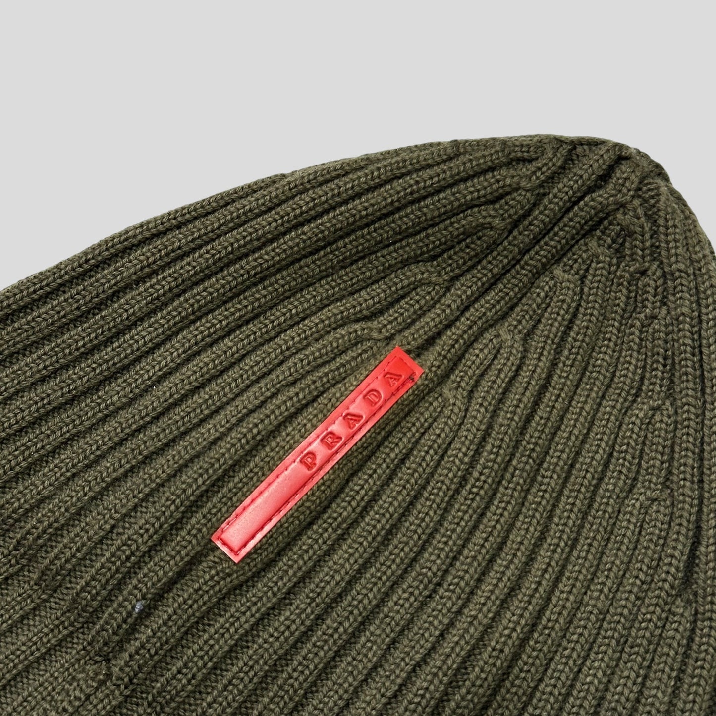 Prada Sport 2009 Khaki Green Wool Ribbed Fisherman’s Beanie