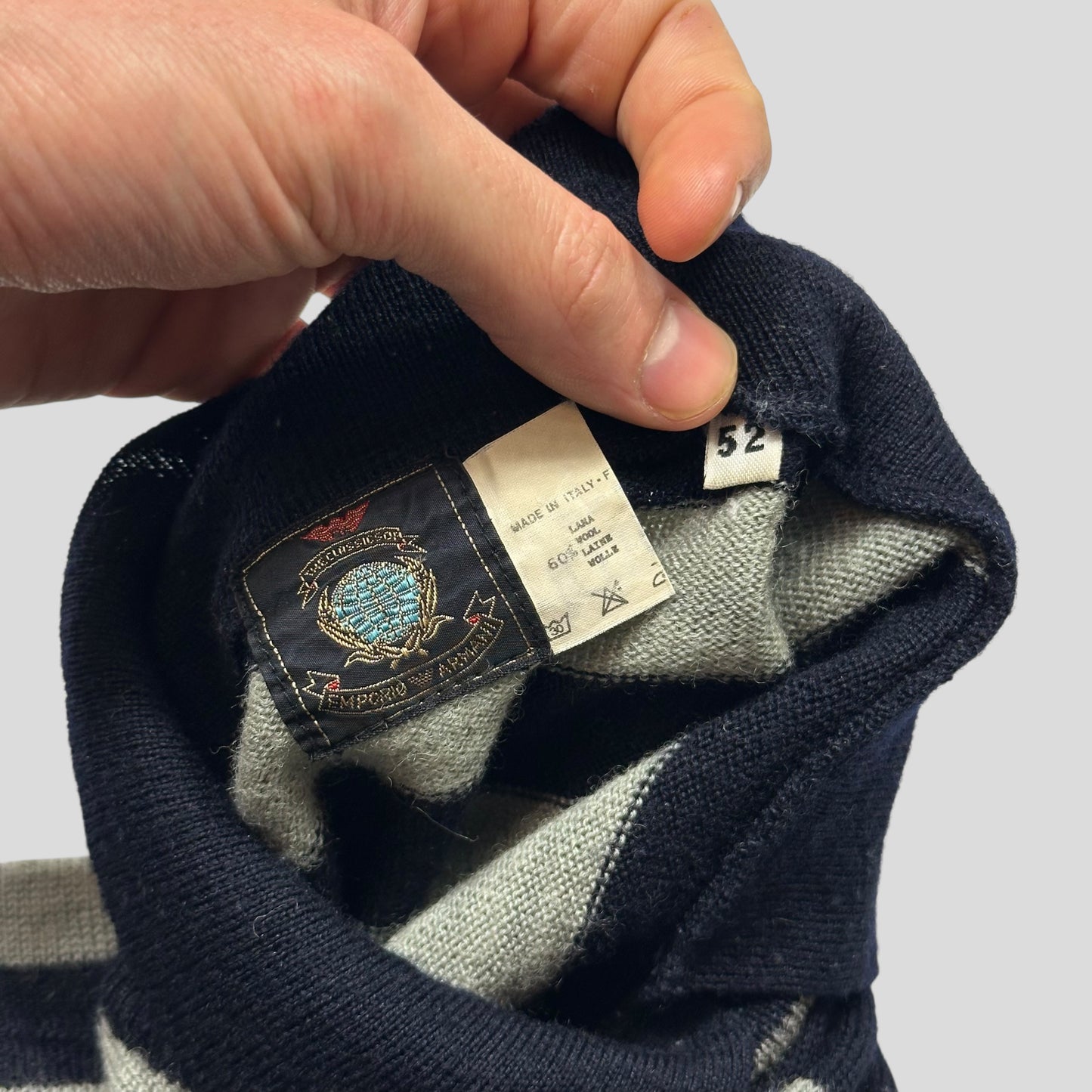 Emporio Armani 80’s Striped Wool Convertible Collar Knit Jumper - L
