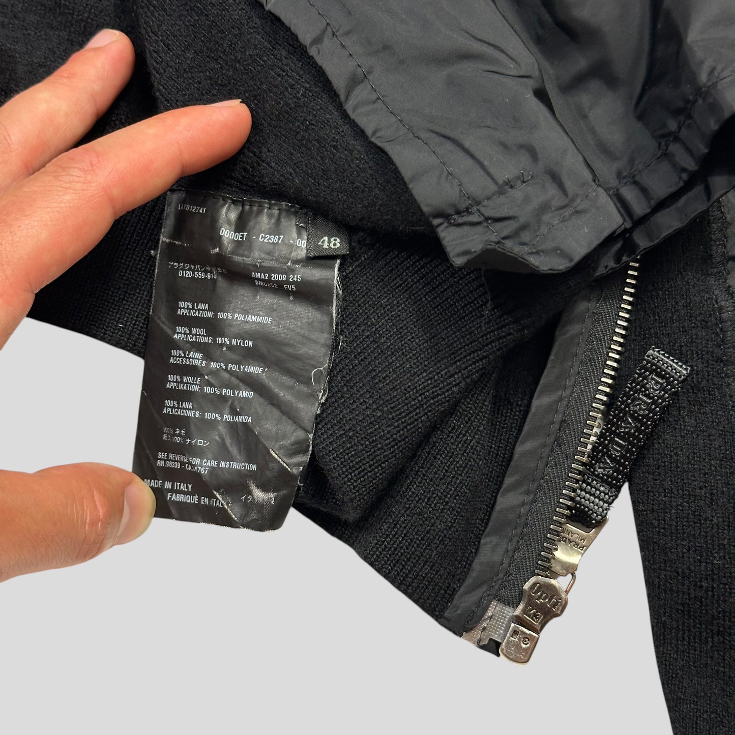 Prada Sport 2009 Black Nylon Wool Hybrid Bomber Jacket - S