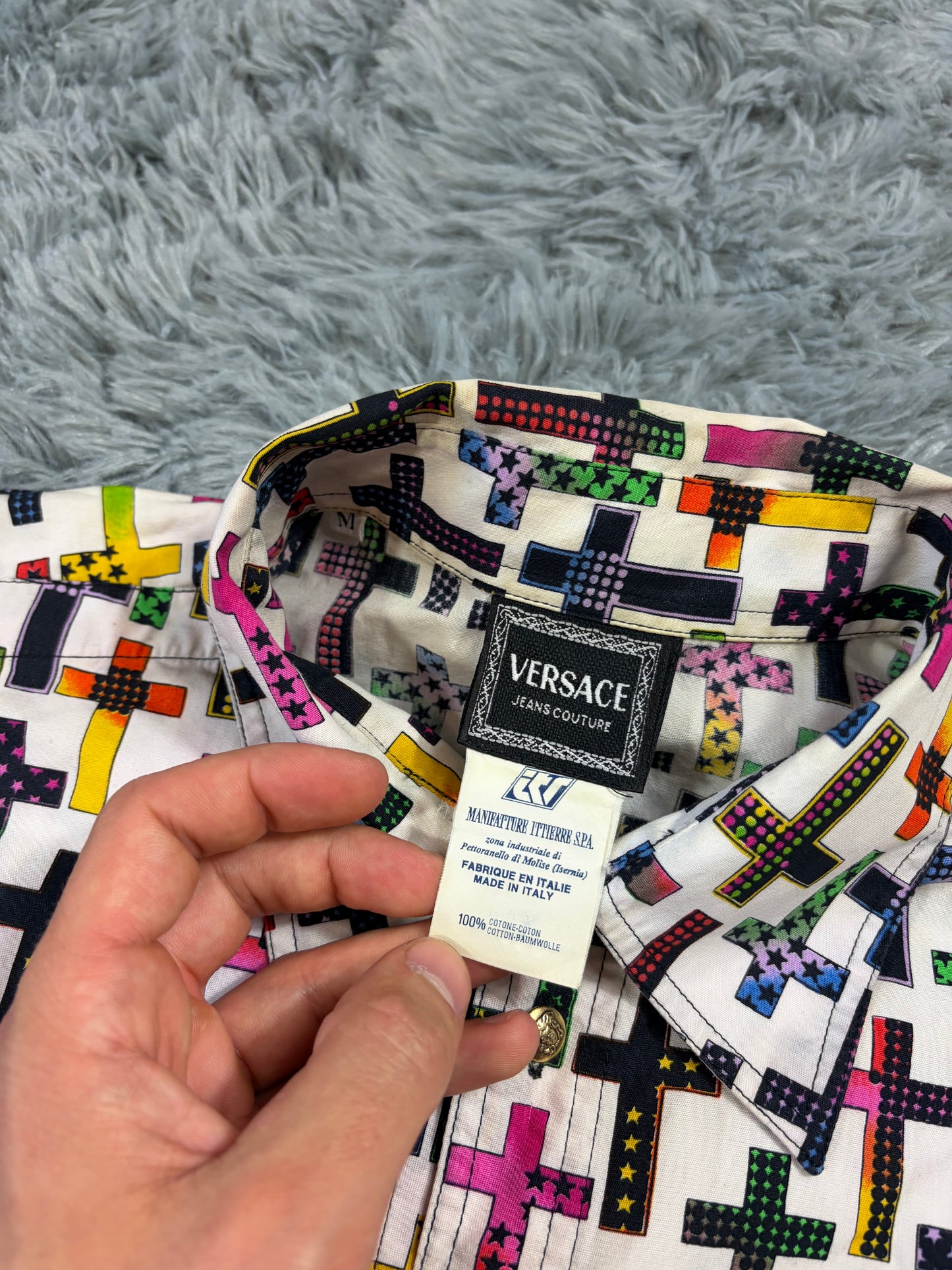 Versace VJC 90’s Rainbow Crosses Medusa Button Shirt - M (L/XL)