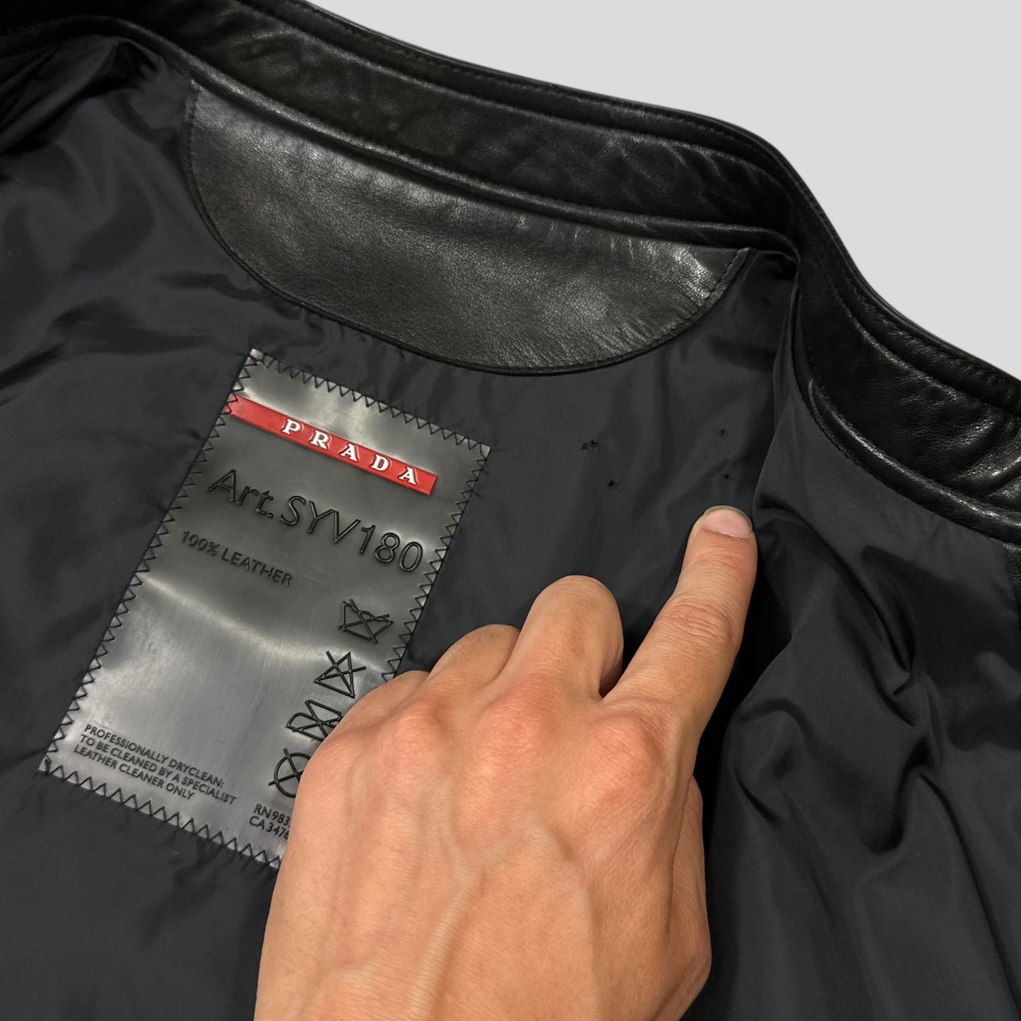 Prada Sport 2006 Leather Perforated Café Racer Logo Jacket - M
