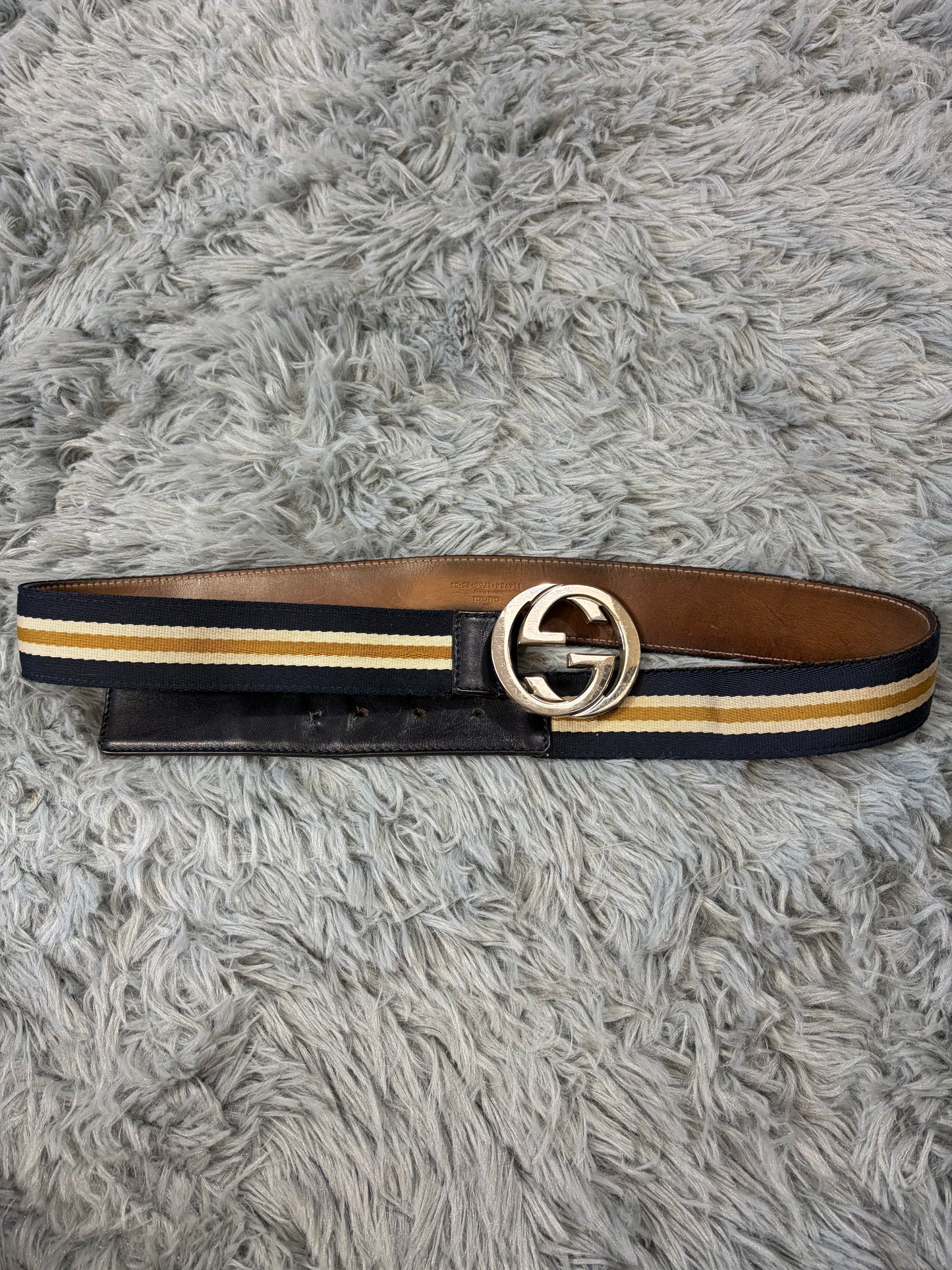 Gucci by Tom Ford 00’s Metal GG Canvas Web Logo Striped Belt