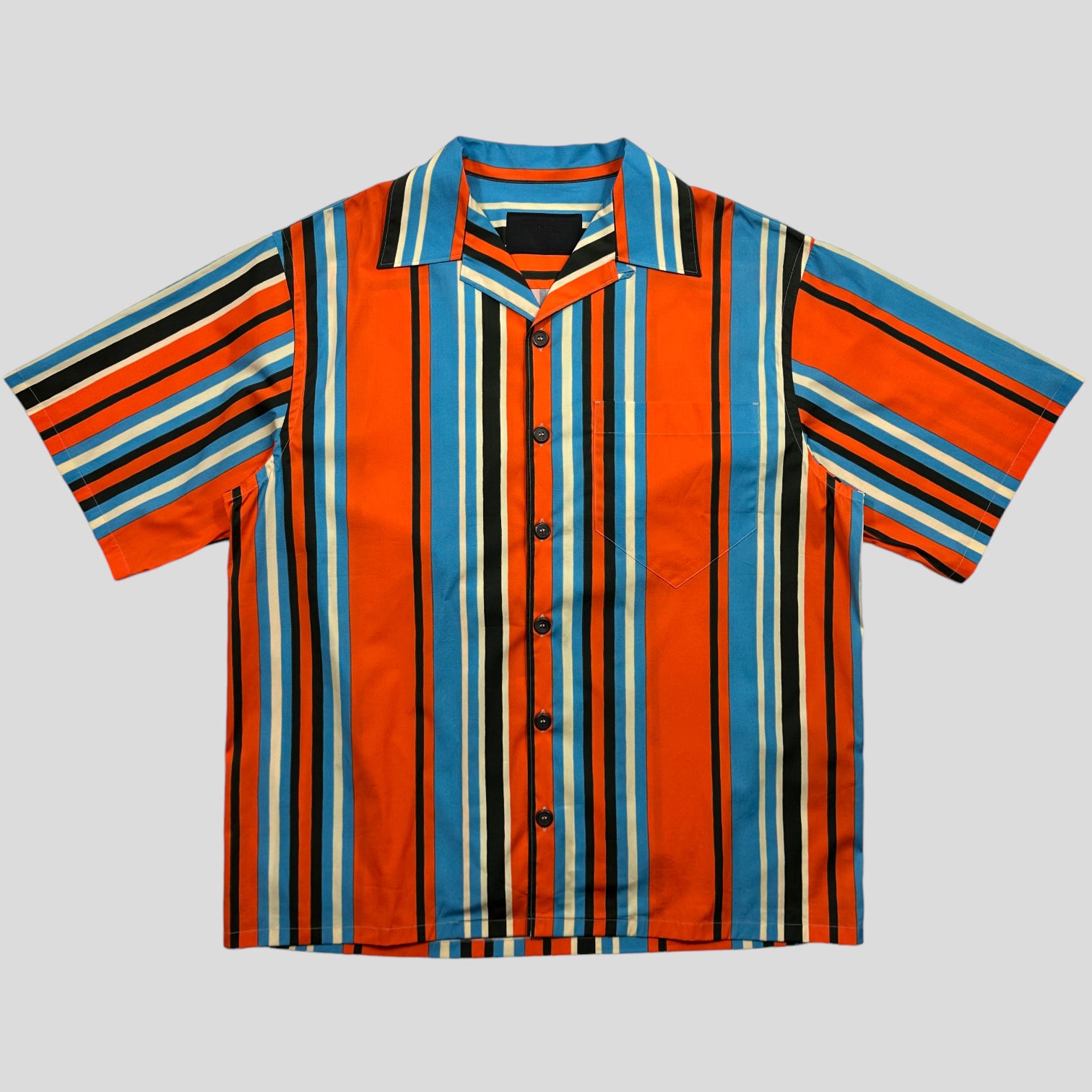 Prada Milano 2021 Bayadere Striped Boxy Bowling Shirt M L