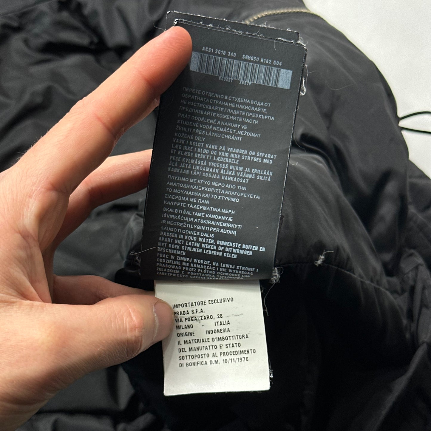 Prada 2018 Nylon Down Tri-Pocket Plaque Logo Puffer - S/M