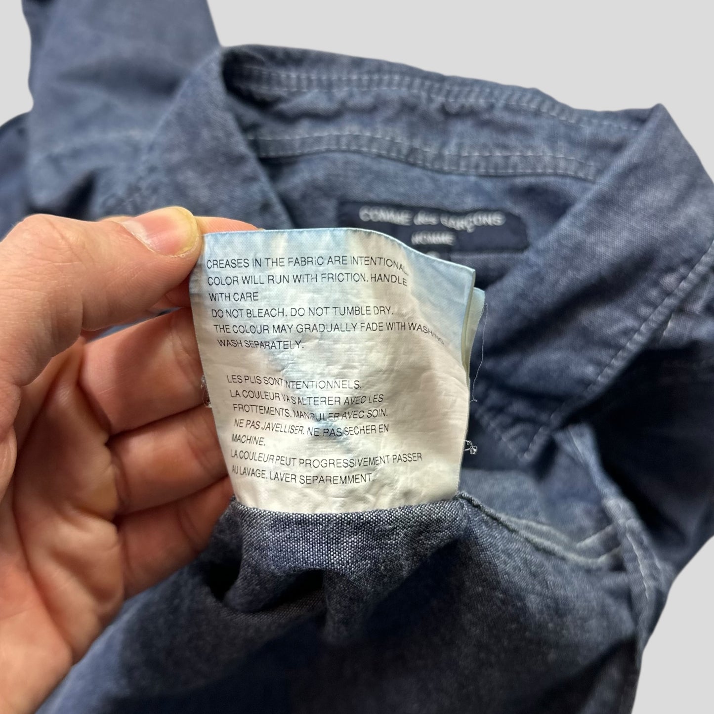 Comme Des Garçons Homme 2008 Pleated Indigo Cotton Shirt - S