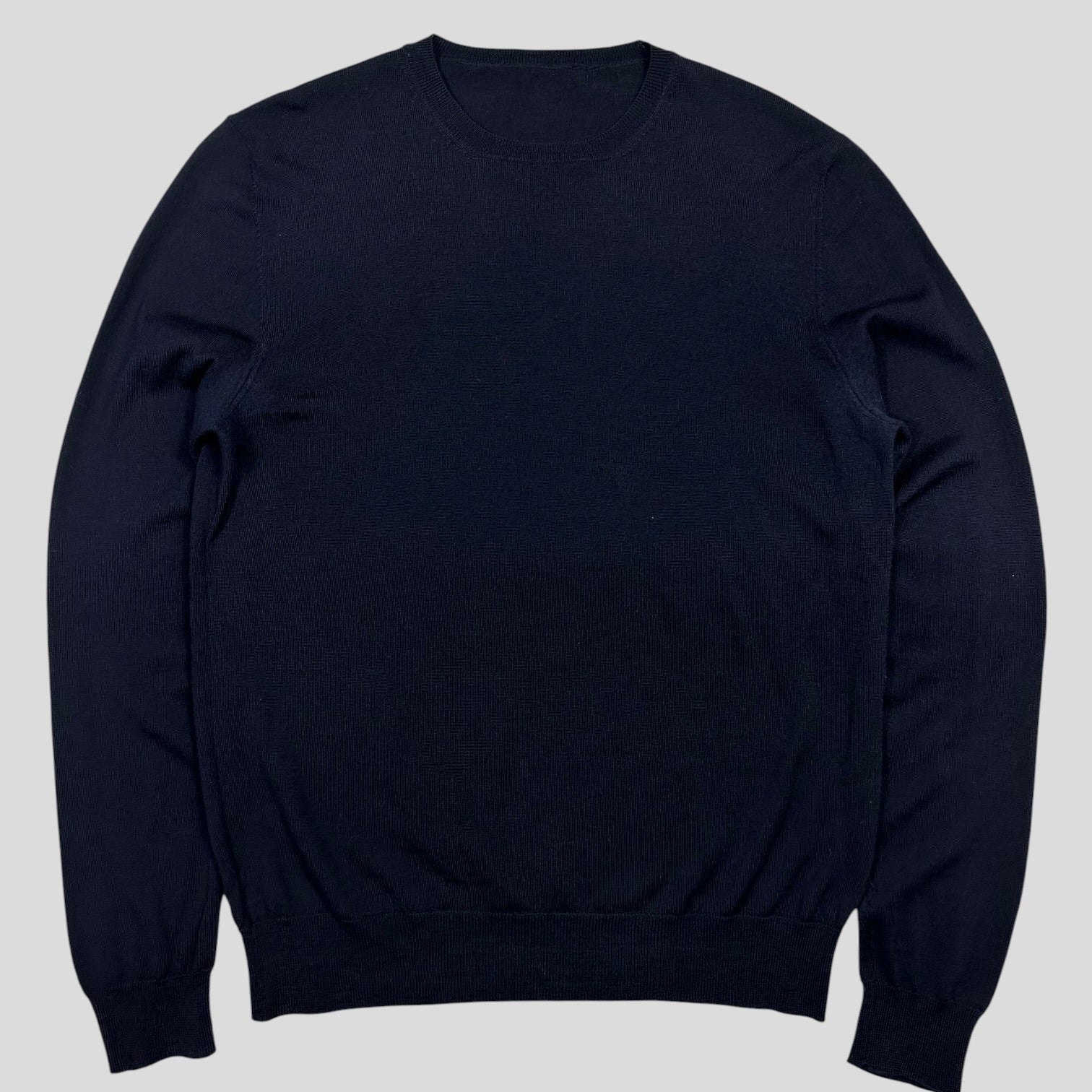 Prada Milano 2016 Navy Wool Crewneck Knit Jumper - S – Warmwaves