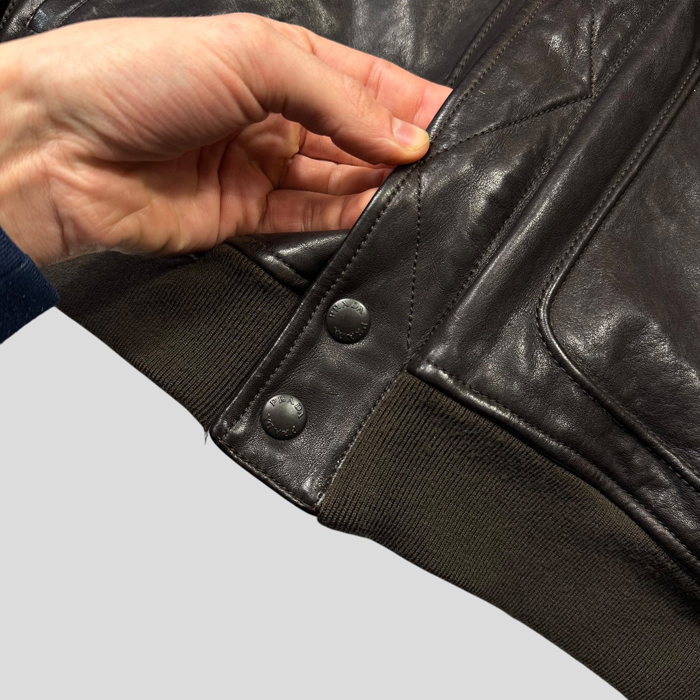 Prada Sport 2007 Leather Logo Antique Finish 2 in 1 Sherpa Flight Jacket - IT50 (M)