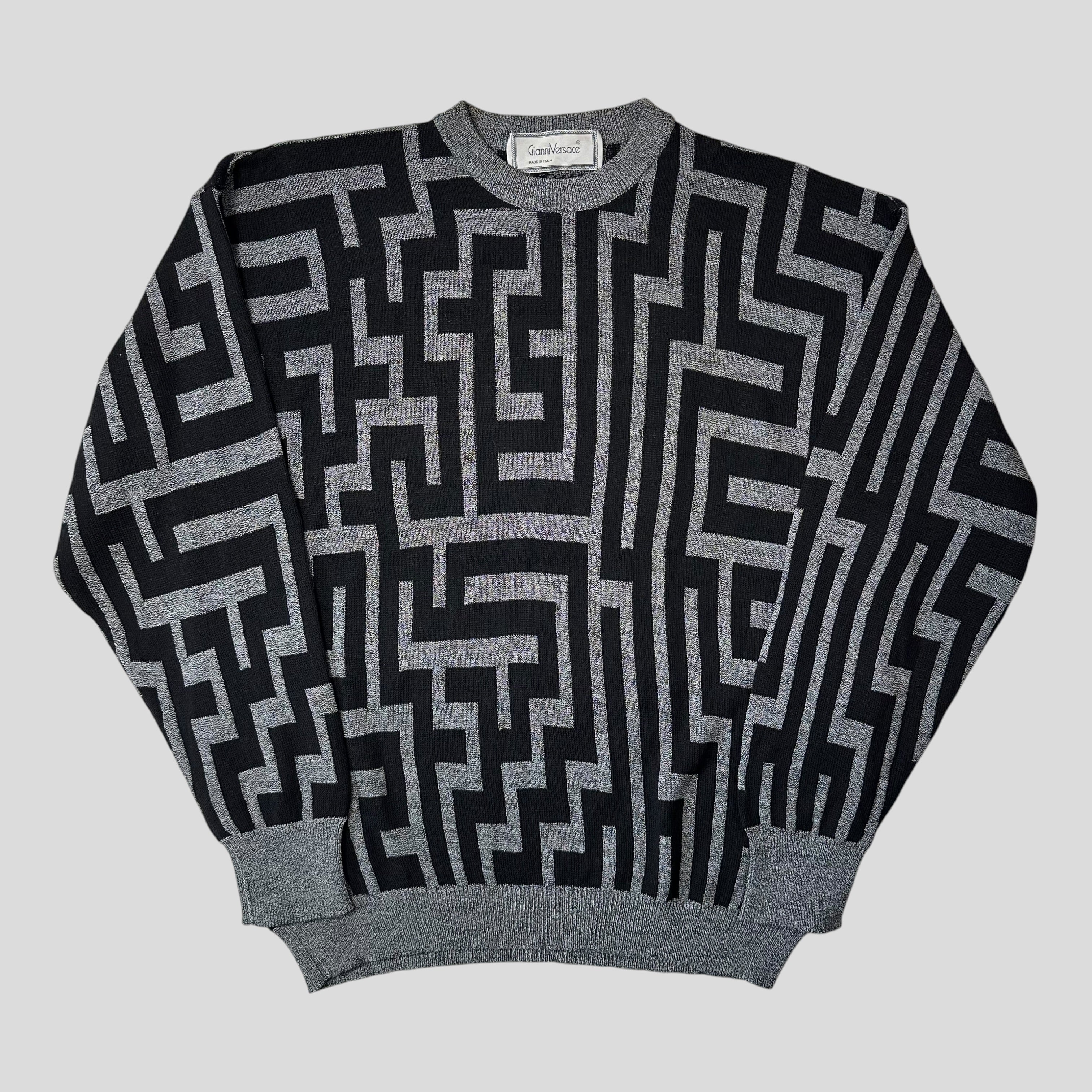 Gianni Versace 90's Greca Key Pattern Wool Knit - IT54 – Warmwaves