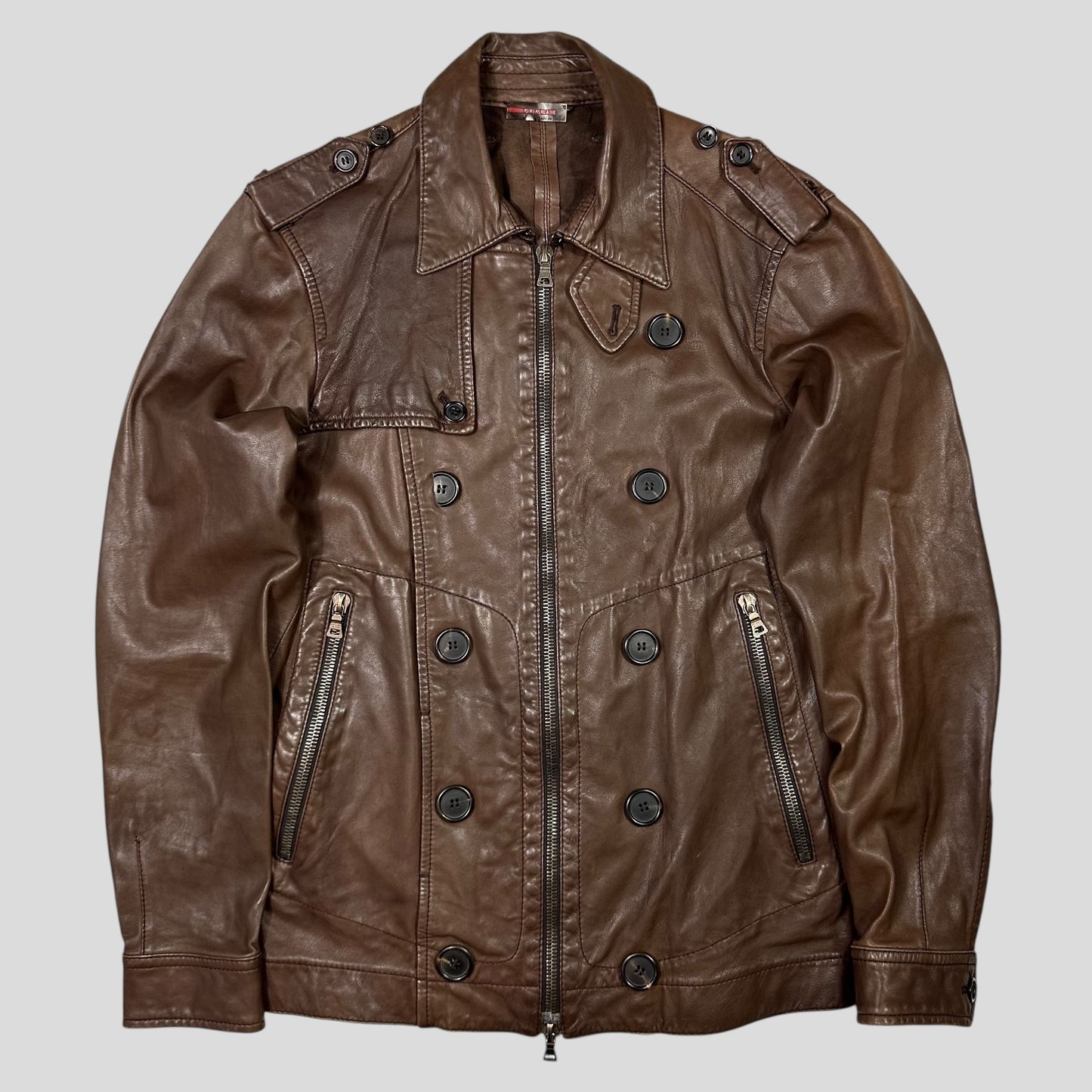 Prada Sport 00’s Brown Military Leather Modular Field Jacket - IT48 (S/M)