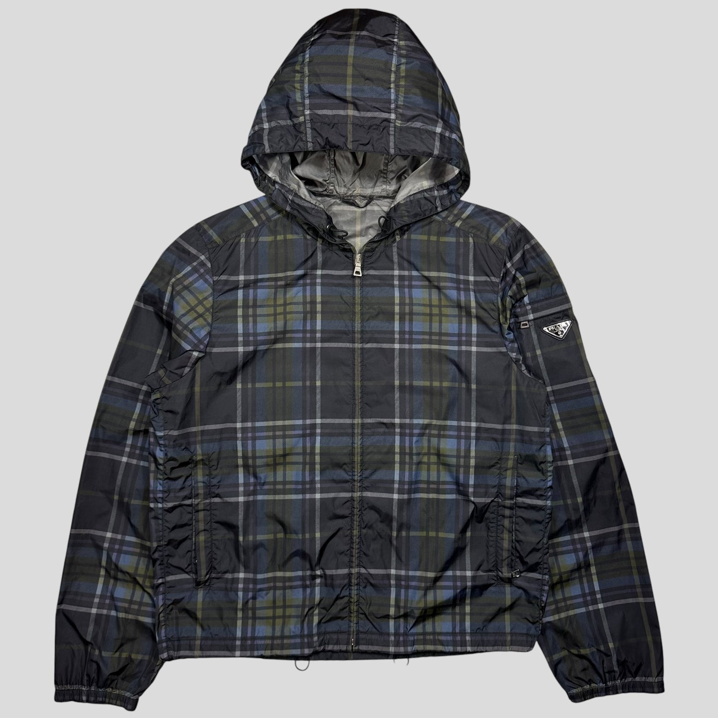 Prada 2011 SAMPLE Shadow Plaid Nylon-PU Resin Coated Windbreaker - M/L