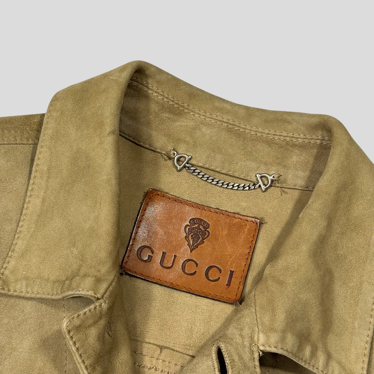 Gucci by Tom Ford 00’s Suede Leather Belted Boxy Trucker Jacket - IT52