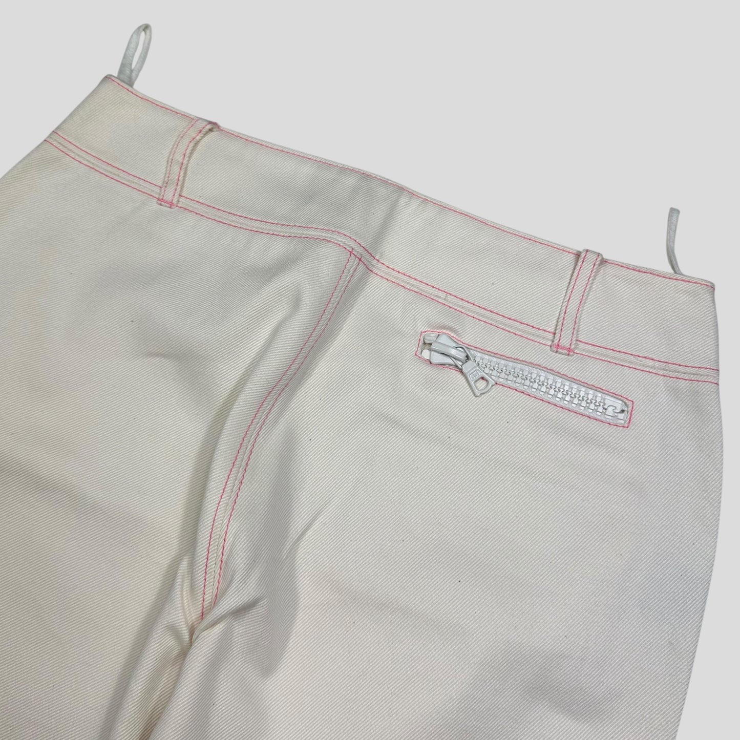 Miu Miu SS00 White and Pink Contrast Stitch Zip-off Bell Trousers - IT42