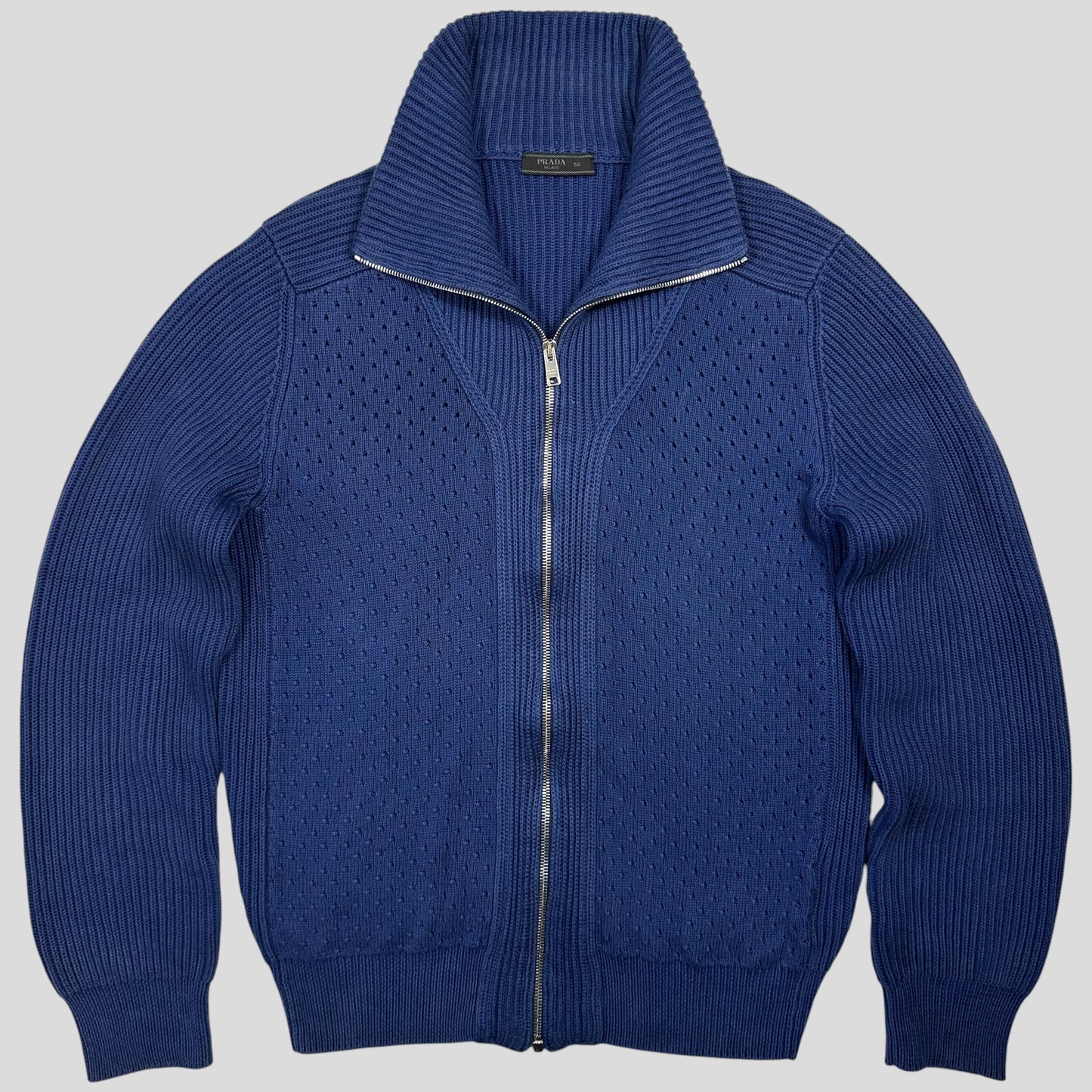 Prada Milano 2018 Perforated Heavy Cable Knit Cardigan Jacket - M
