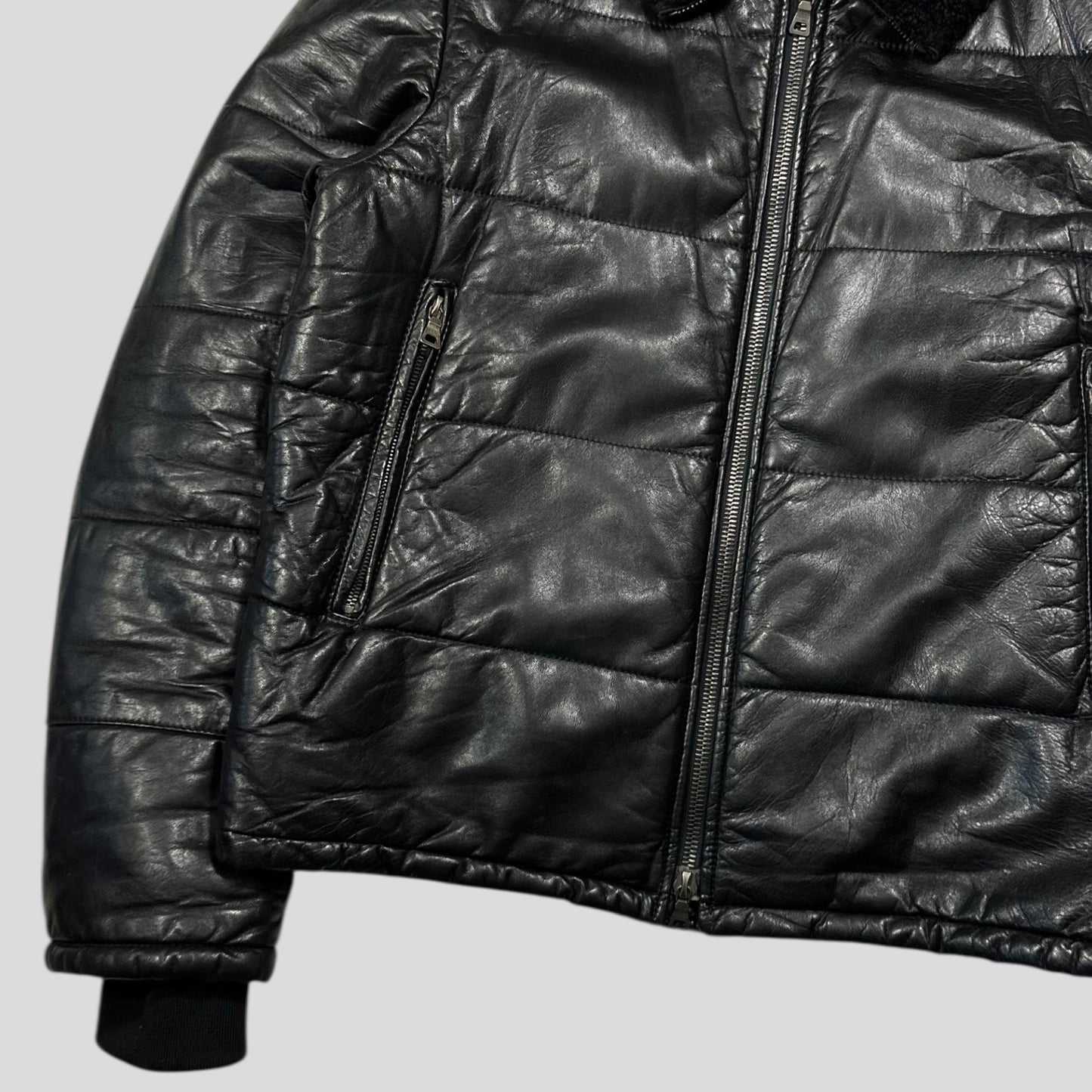 Prada Sport 00’s Leather Aviator Shearling Fur Collar Hooded Puffer - IT52 (L)