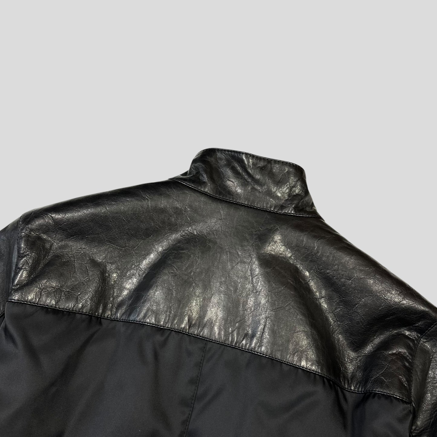 Prada Milano 2011 Gabardine Nylon Leather Jacket + Belt - M
