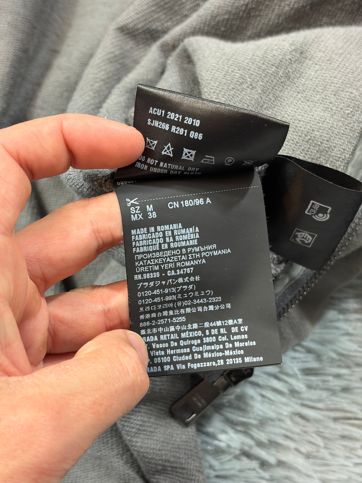 Prada 2021 Black Tab Grey Cotton Nylon Detailed Hoodie - M