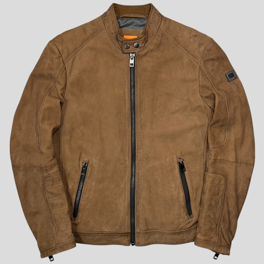 Hugo Boss Orange Leather Suede Moto Biker Jacket - M