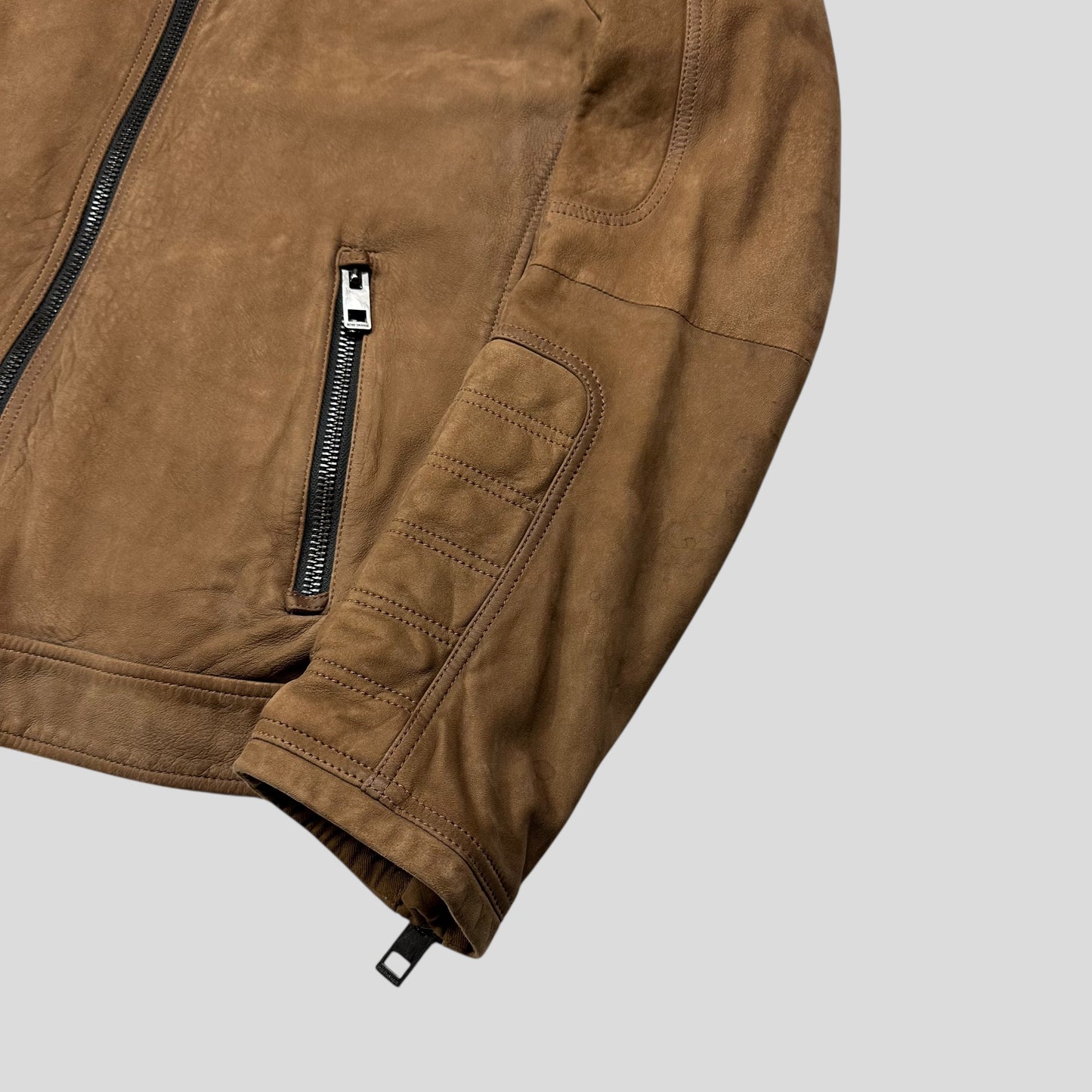 Hugo Boss Orange Leather Suede Moto Biker Jacket - M