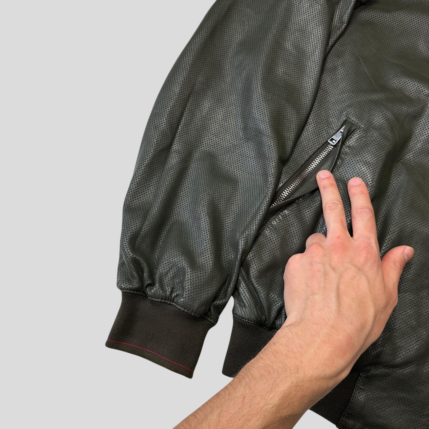 Gucci by Tom Ford 00’s Perforated Nappa Leather Green Bomber Jacket - IT52