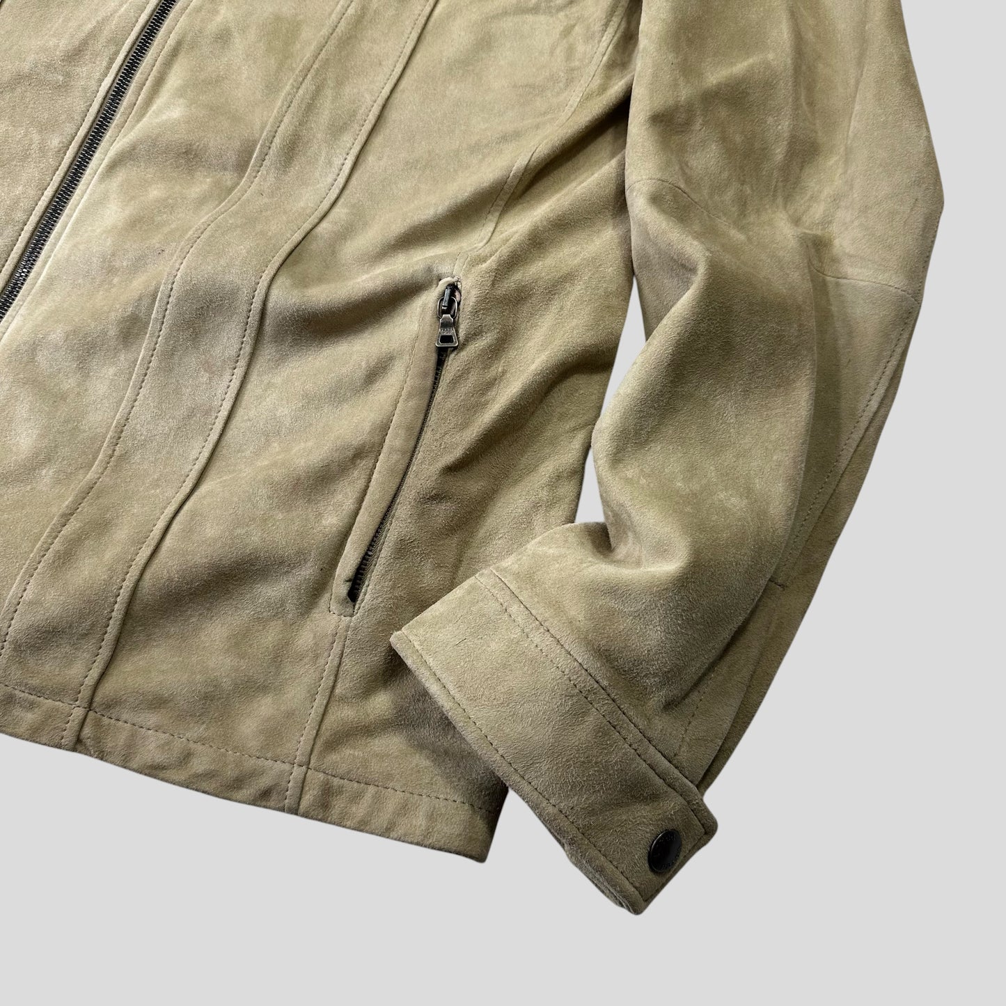 Prada Milano 2007 Suede Leather Double Pocket Logo Jacket - IT56