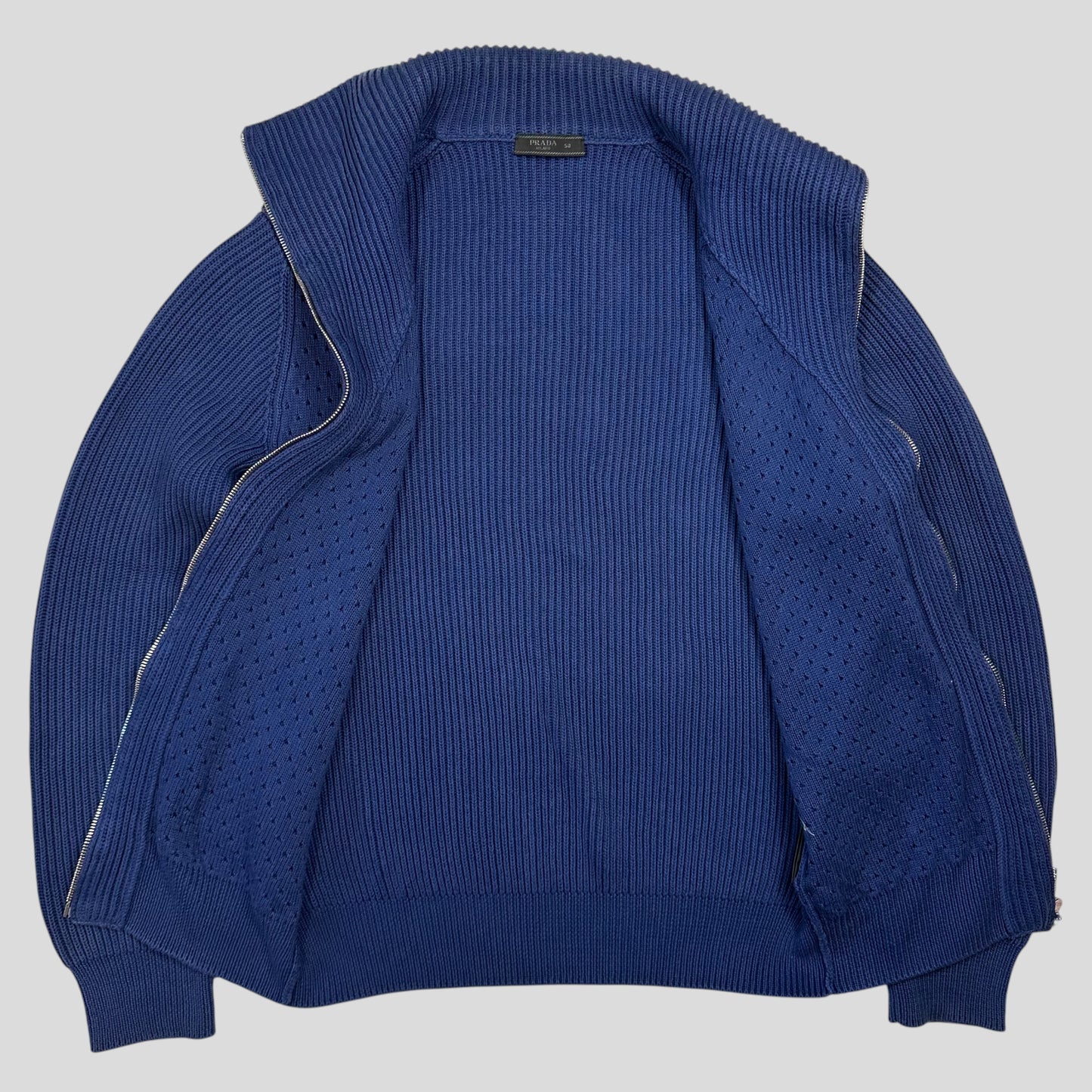 Prada Milano 2018 Perforated Heavy Cable Knit Cardigan Jacket - M