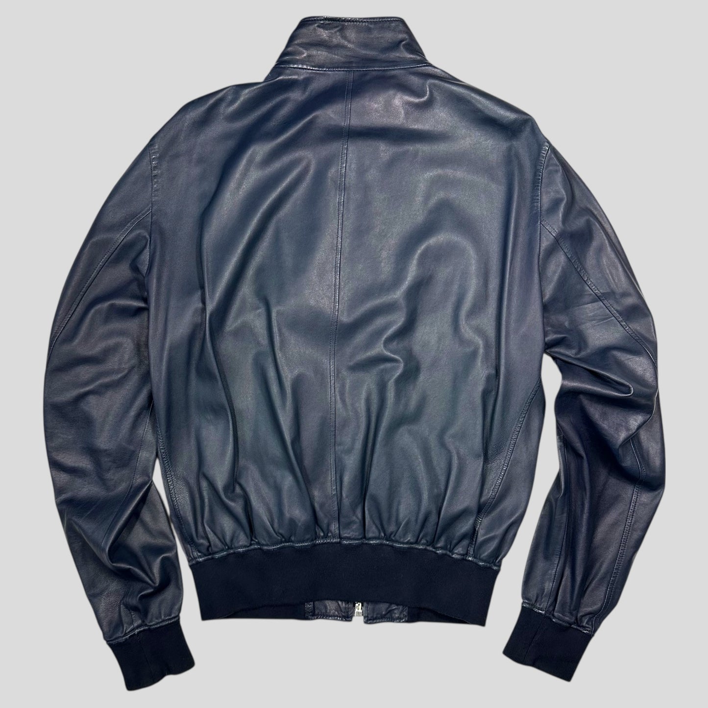 Dolce & Gabanna 00’s Blue Premium Leather Bomber Jacket - IT58 (XL)