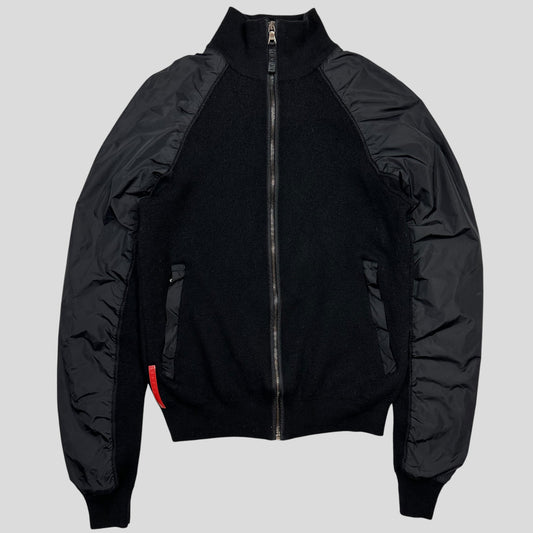 Prada Sport 2009 Black Nylon Wool Hybrid Bomber Jacket - S