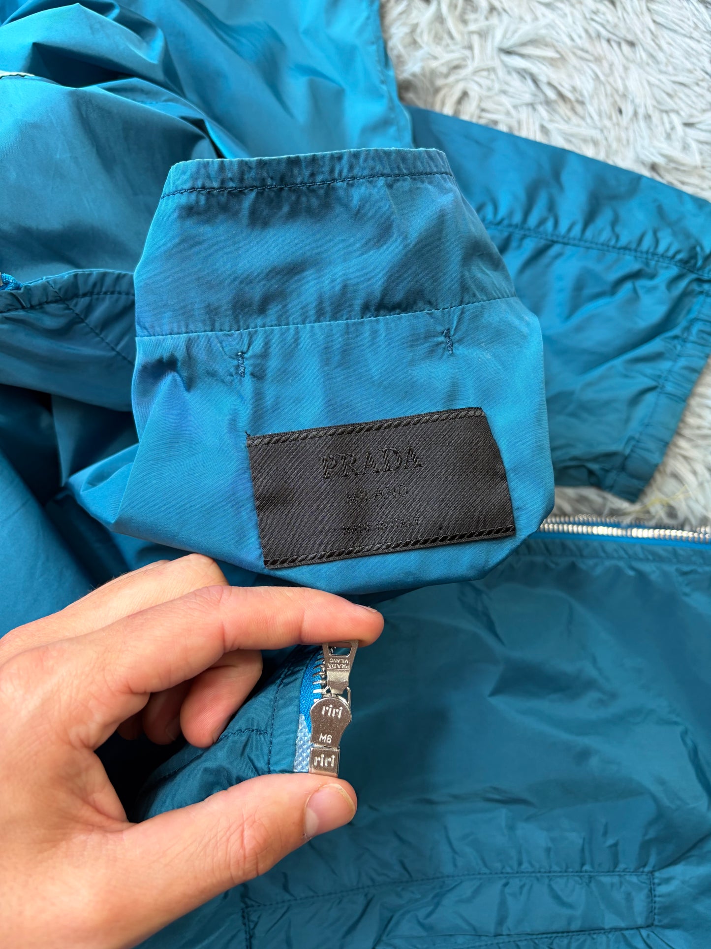 Prada Milano 00’s Teal and Mint Nylon Panelled Nylon Jacket - M