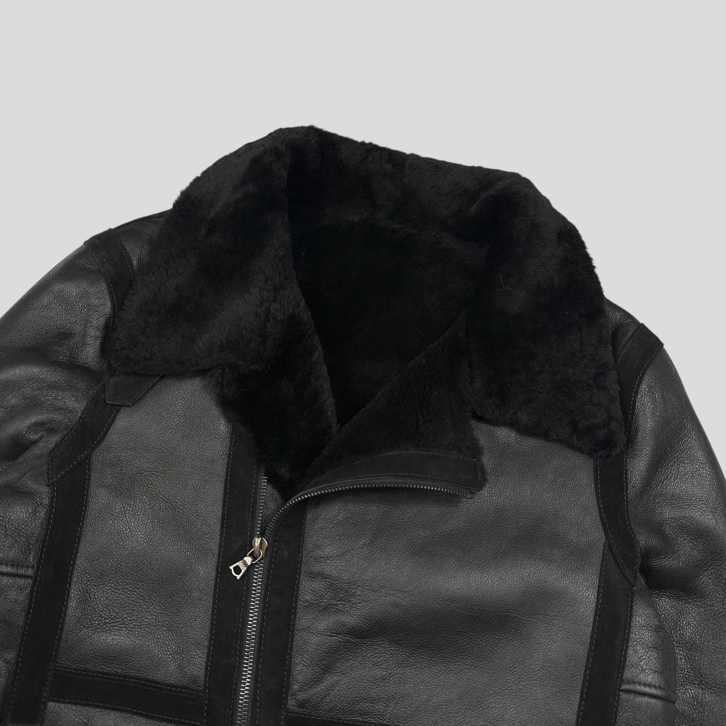 Neil Barrett Leather Lambskin Shearling Asymetrical Biker Jacket - S