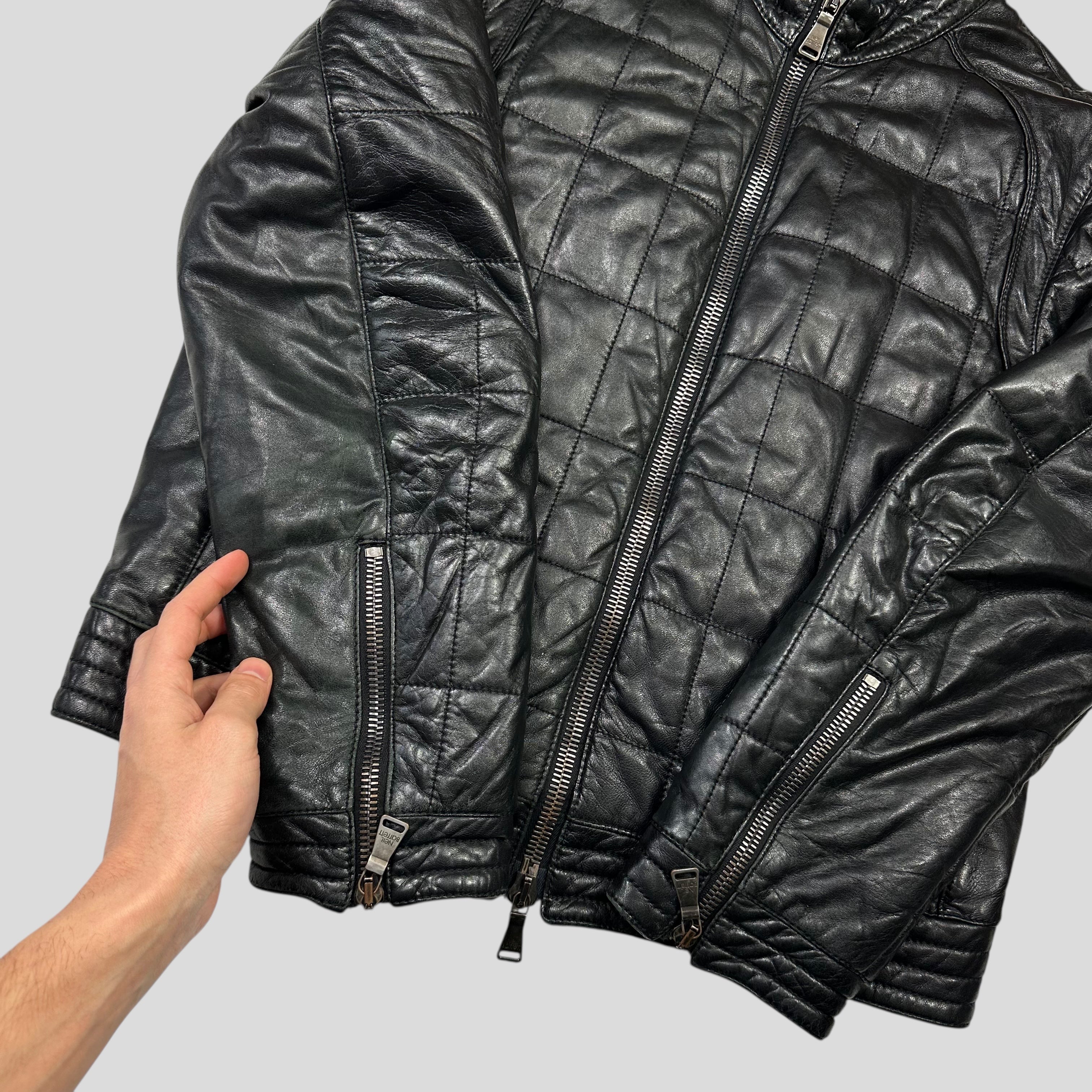 Neil Barrett 00's Lambskin Leather Moto Puffer Jacket - M/L