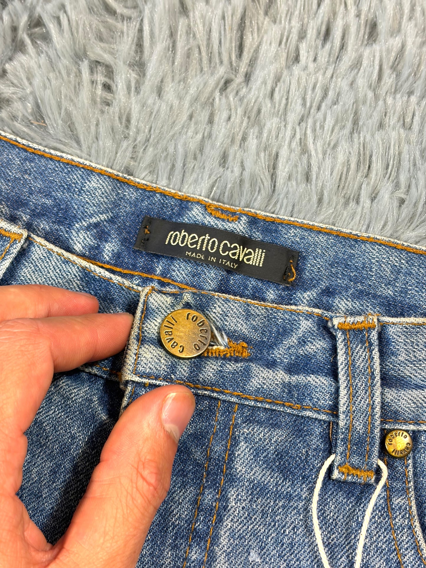 Roberto Cavalli 00’s Diamanté Square Embellished Crystal Jeans - S/M