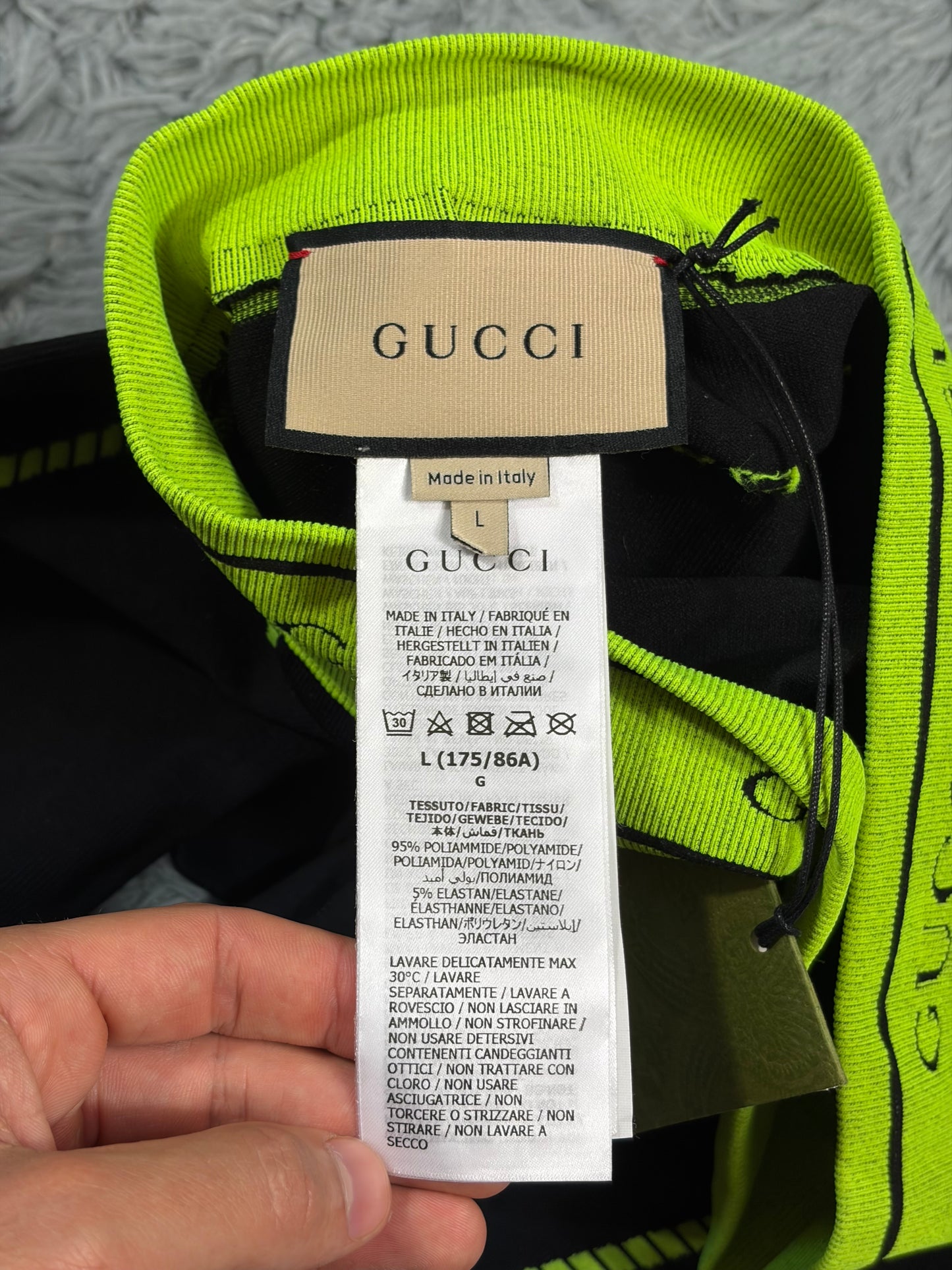 Gucci SS22 Jacquard Black Neon Logo Gym Legging Trousers - M/L