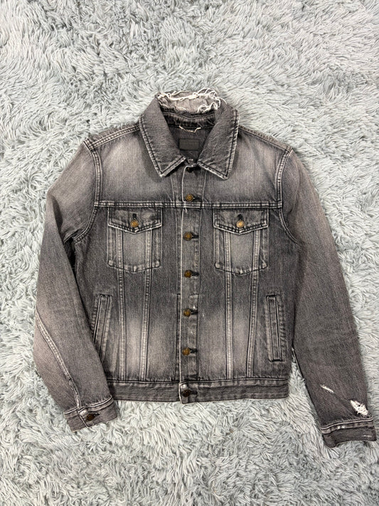 Saint Laurent 2017 Distressed Denim Grey Trucker Jacket - S