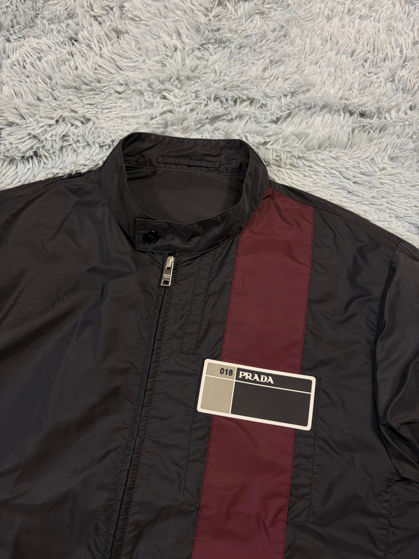 Prada 2018 Rubber Race Logo Striped Nylon Pocket Jacket - IT52