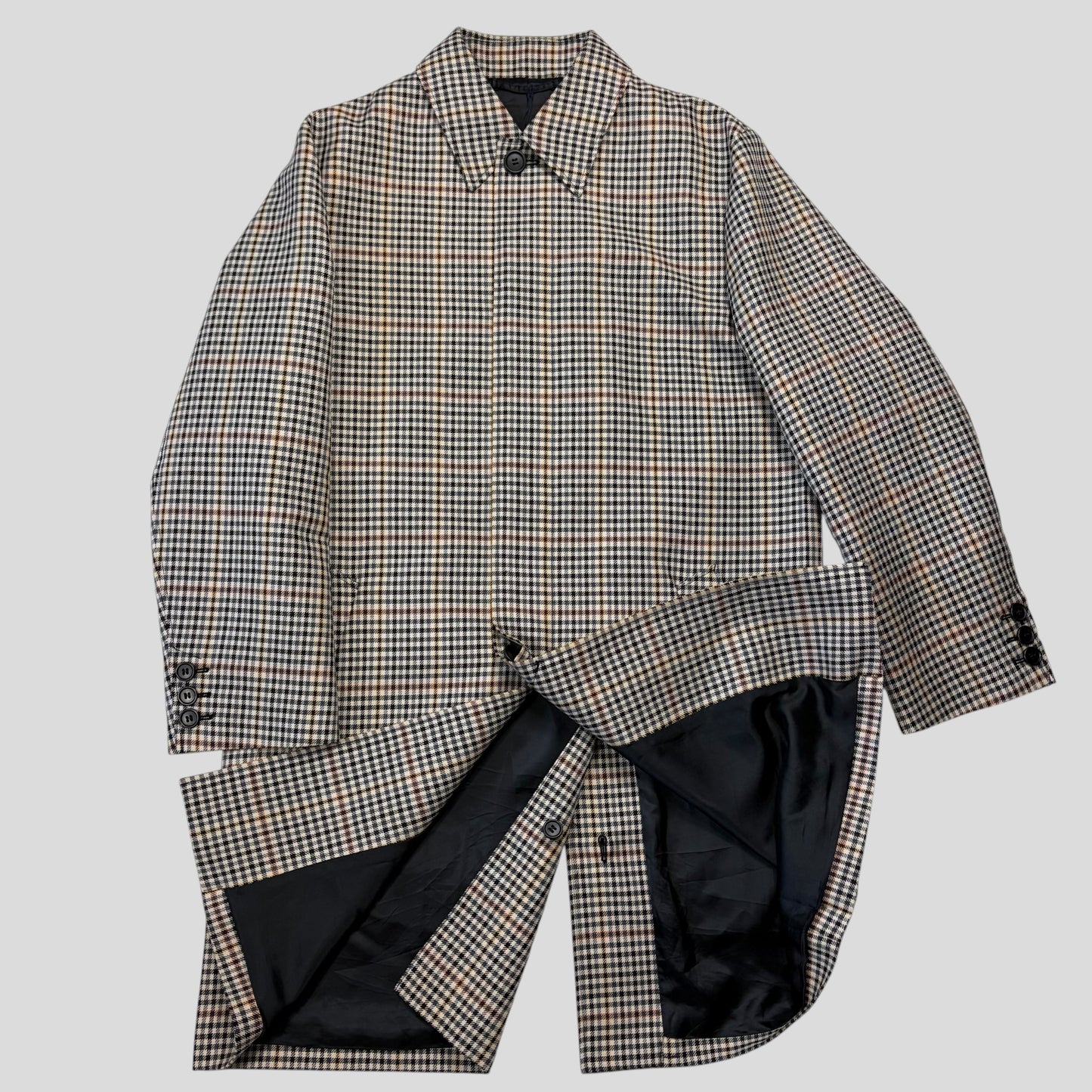 Prada 2020 Plaid Houndstooth Impermeable Virgin Wool Car Coat  - M