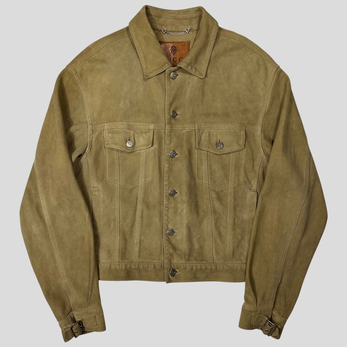 Gucci by Tom Ford 00’s Suede Leather Belted Boxy Trucker Jacket - IT52