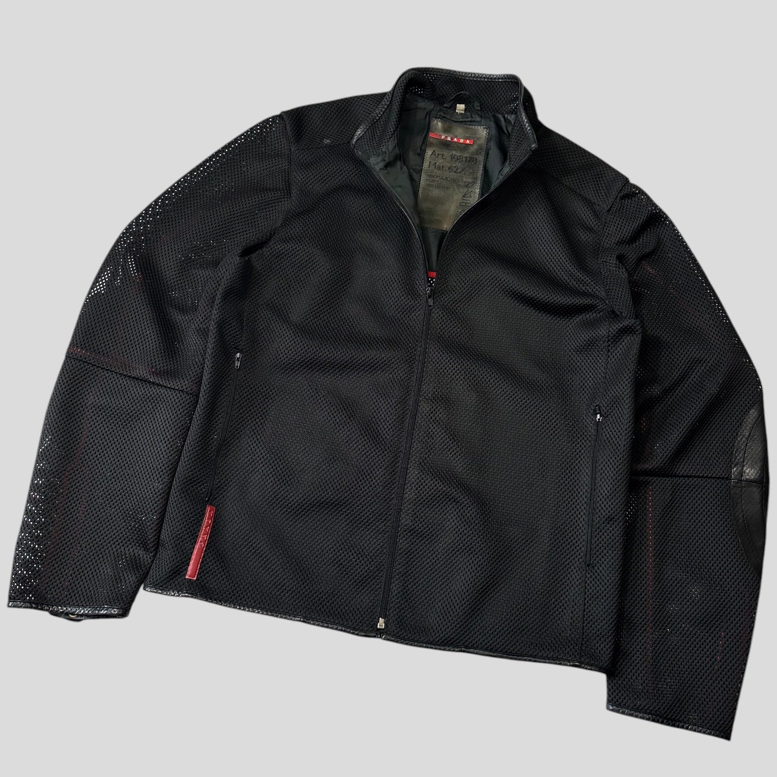Prada Sport SS00 SAMPLE Mesh + Leather Moto Jacket - IT54 – Warmwaves