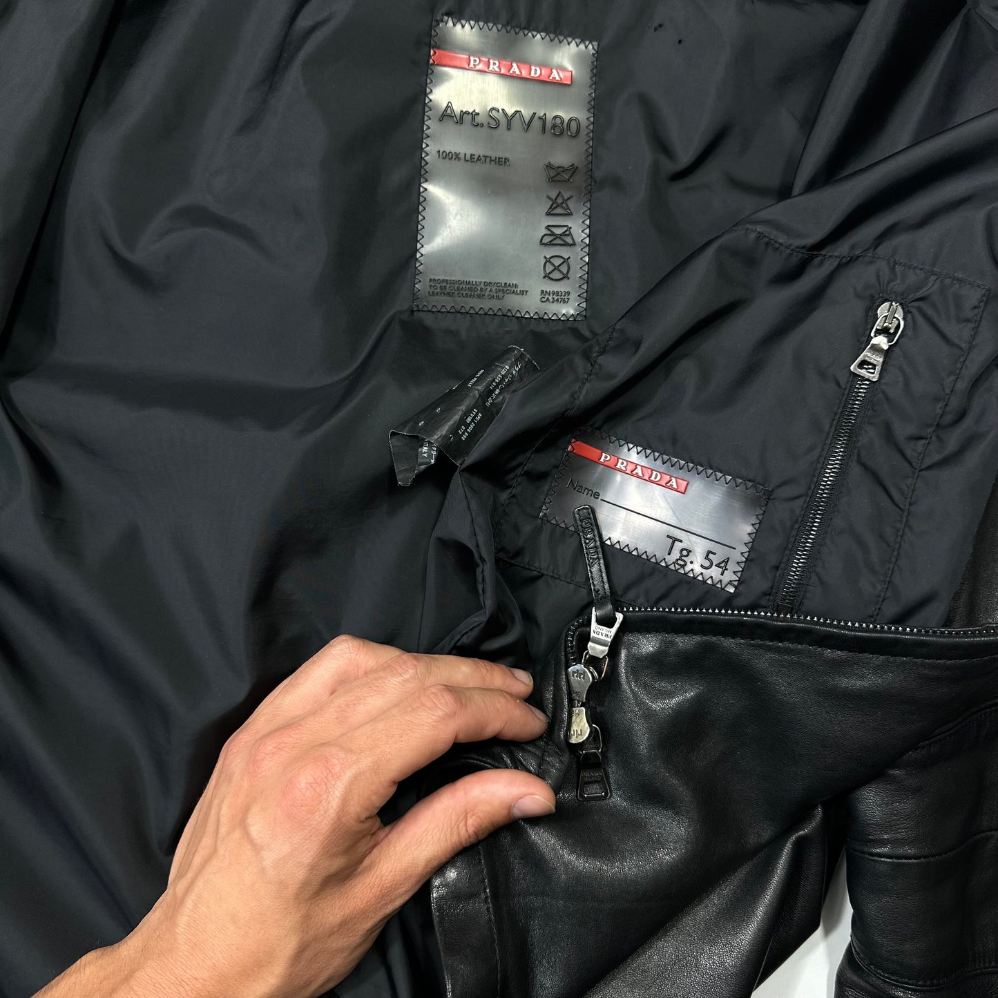 Prada Sport 2006 Leather Perforated Café Racer Logo Jacket - M