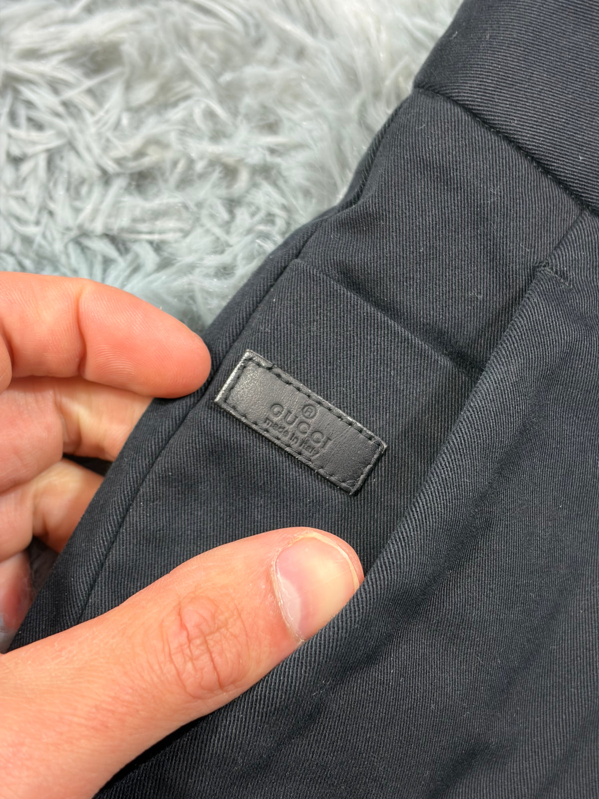 Gucci 2012 by Frida Giannini Leather Logo Black Trousers - 50