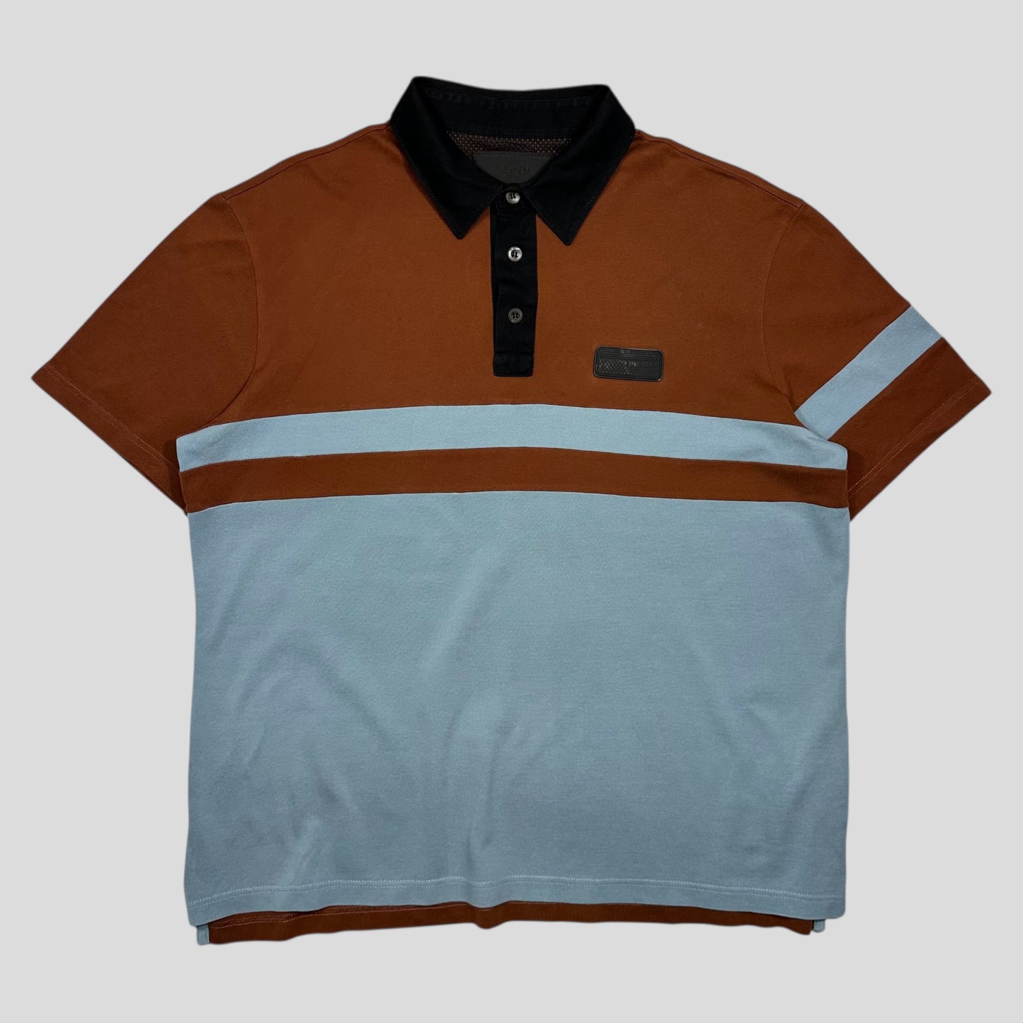 Prada 2018 Rubber Race Logo Asymmetrical Panelled Shirt - L