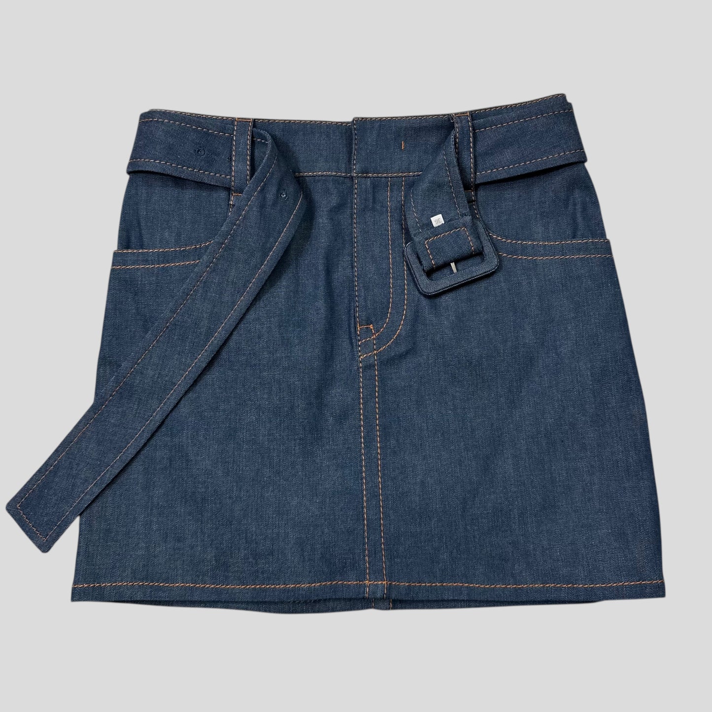 Prada 2018 Rubber Race Logo Denim Belted Mini Skirt - IT36