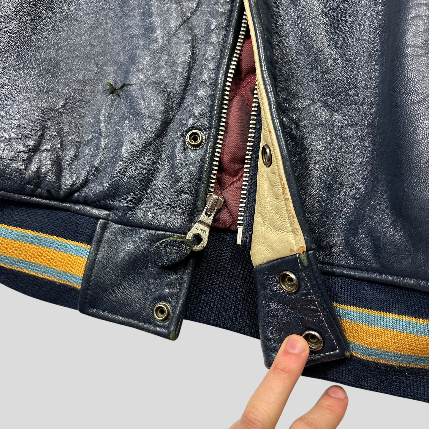 Avirex 90’s NYC Exciting Hoops Quilted Leather Varsity Jacket - XL